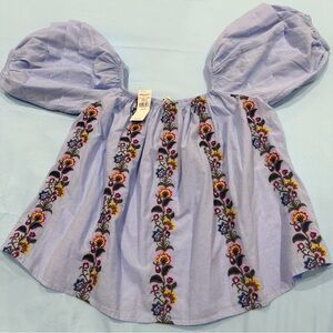 American Eagle puff sleeve peasant top with embroidery in powder blue, size xs